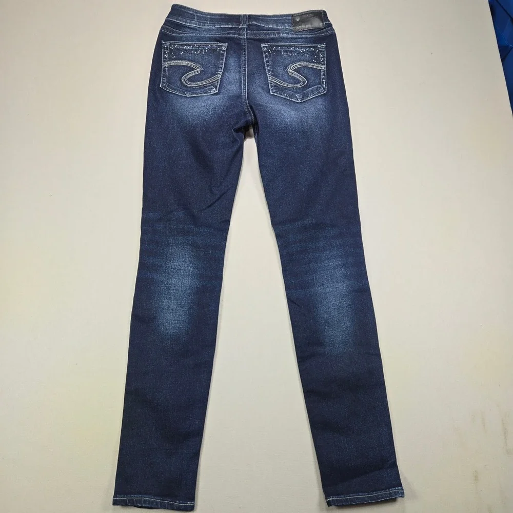 Silver Jeans Suki Super Skinny Rhinestone Mid Rise Dark Wash Womens 29x31 - Picture 2 of 14